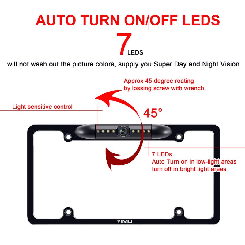 YIMU Backup Camera Vehicle Reversing for Car/SUV/Pickup/Truck/Van/RV/Trailer Single Power Rear View System Driving/Reversing Use IP69 Waterproof Night Vision License Plate Frame Backup Camera - Image 3